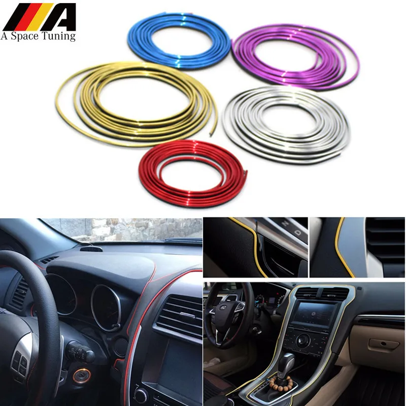 

Car Styling 5M Interior Decoration Strips Moulding Trim Central Control Dashboard Door Edge Universal For VW Toyota Audi Ford