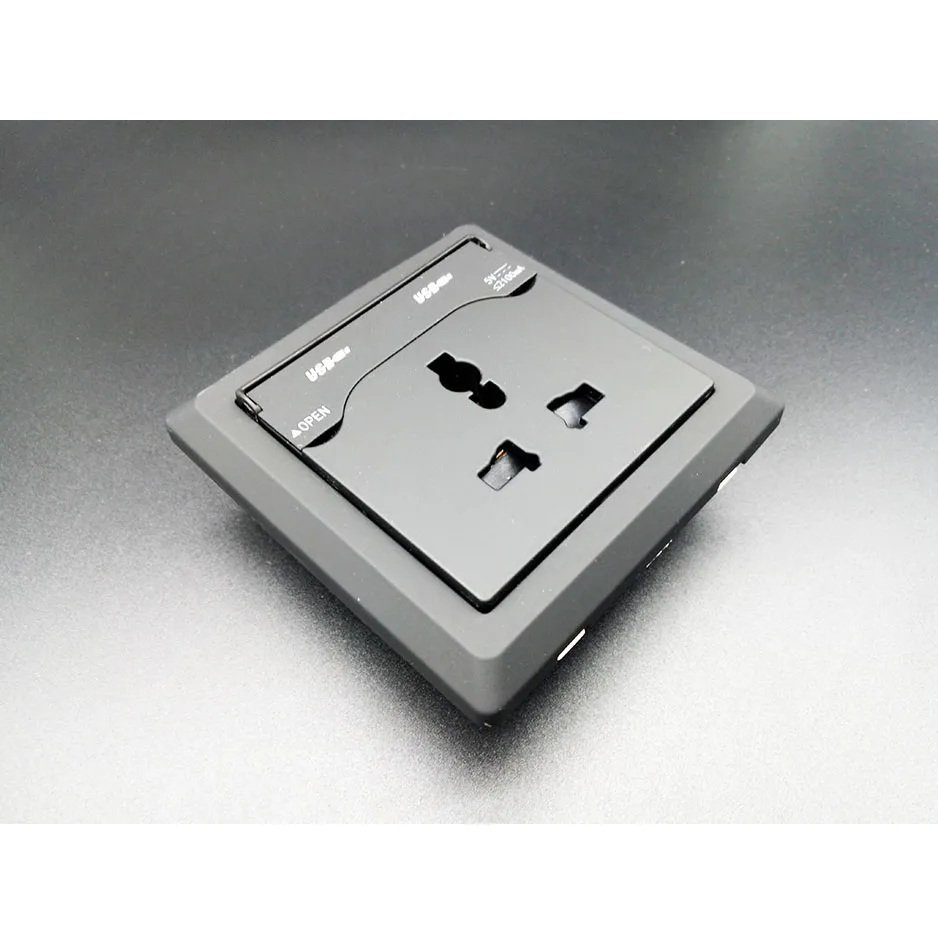 

Free Shipping Multifunction 2 USB Charging Socket DC 5.0V/2100mA 86 Wall Outlet Flapper AC 110-250V 2U Black Electrical Plug
