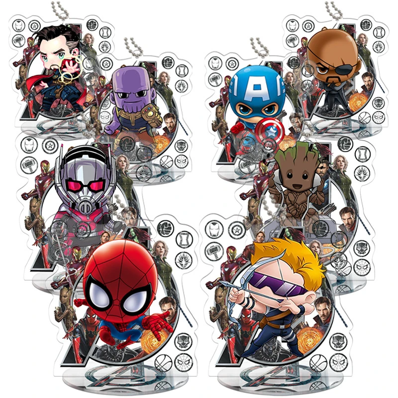 Les Avengers Q Style Dessin Anime Figures Marvel Super Heros Iron Man Captain America Hulk Thanos Plaques Debout Porte Cles Miniatures Aliexpress