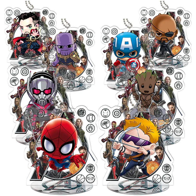 

The Avengers Q-style Cartoon Figures Marvel Superhero Iron Man, Captain America, Hulk,Thanos Standing Plates Keychain Miniatures