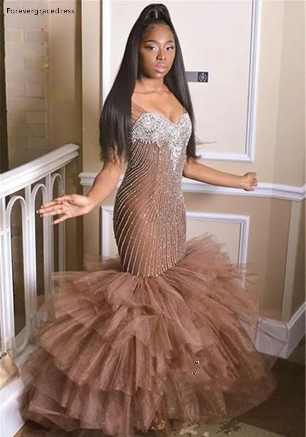 Gorgeous Afrian Couple Fashion Mermaid Prom Dresses Layer Ruffles Beadings Appliqued Sweetheart Long Black Girl Party Evening Gowns BC1699  199 (3)