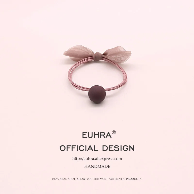 EUHRA 3 Colors Elastic Hair Bands Bow-knot Rosette Frosted Ball Elasticity Women Girls Hairband Children Rubber Band