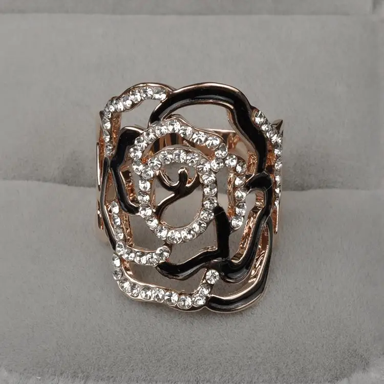 Фирма AENINE, большие женские кольца, микро Стразы, цветок розы, кольцо из розового золота, модное ювелирное изделие для женщин R150090240R