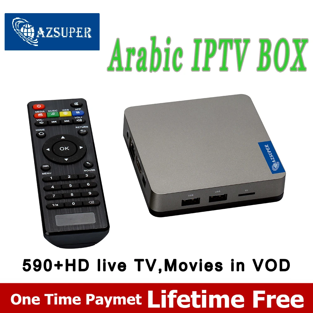 AZsuper Arabic IPTV box free forever free TV box ,no monthly fee support 590+Ara channels Smart IPTV box full loaded Arabic TV