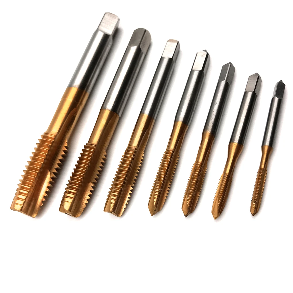 

7pcs/set Titanium HSS Spiral Hand Thread Tap Screw Spiral Point Thread Metric Plug Drill Bits M3 M4 M5 M6 M8 M10 M12 Hand Tools