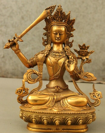 

Fast shipping 8" Tibet Bronze Gilt Wenshu Manjushri Bodhisattva GunaYin Goddess Buddha Statue
