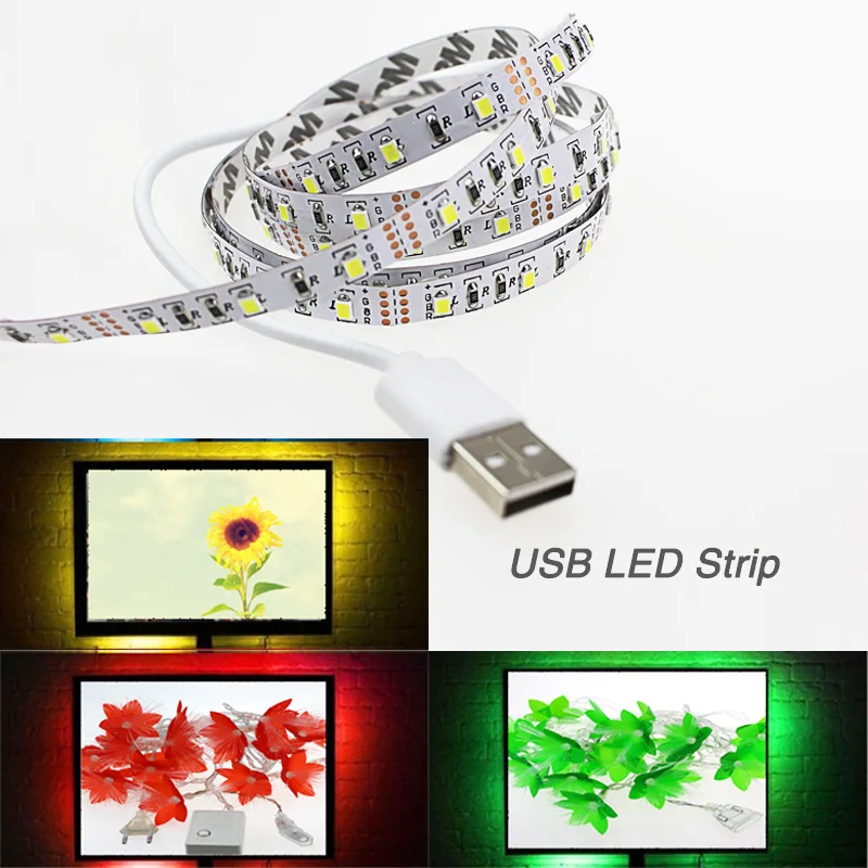 

4*5m/roll USB LED Strip Light 5V SMD3528 Strip Light RGB Flexible tape ribbon TV Background lamp Strip