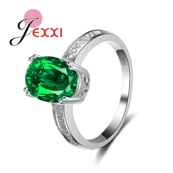 

Hot 925 Sterling Silver Wedding Engagement Rings For Women Green Color Austrian Crystal Fashion Rings Jewelry Accessory