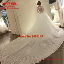Dubai Luxury Ball Gown Cathedral Train Beaded Sequined Long Sleeve Lace Wedding Dresses 2016 Sweetheart Royal Bridal Gowns XW170
