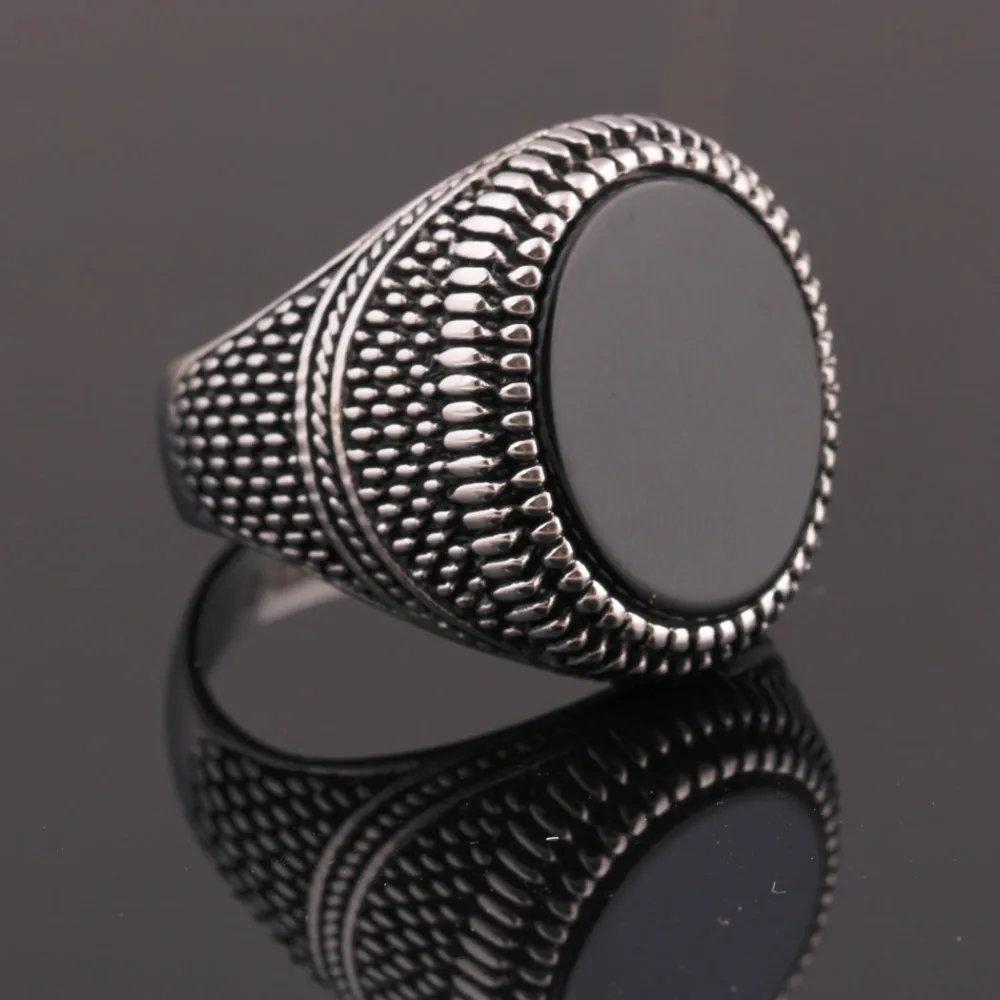 

MONLA Black Glass Men Wedding Rings for Engagement Party Jewelry Stainless Steel Punk Rings for Men/Male Rings Jewelry