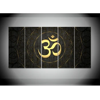 

5 Panel Canvas Painting Buddha OM Yoga Canvas Print Home Decor Paintings Modern Wall Pictures Wall Art