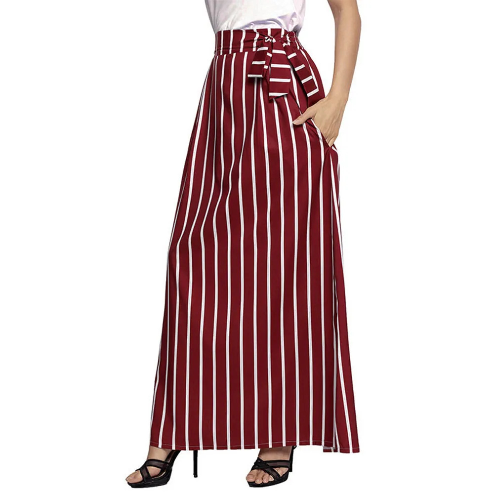 Женская Повседневная полосатая мягкая и удобная шифоновая винтажная длинная юбка длиной до лодыжки на шнуровке L50/0124