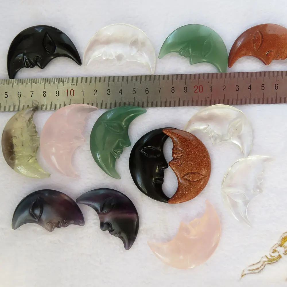 

Wholesale Crystal Stone Hand-carved Crystal Moon Small Gift Clear Quartz Rose Citrine Fluorite Aventurine Obsidian Golden Sand