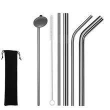 6/7 шт многоразовые металлические трубочки для питья из нержавеющей стали с щеткой для чистки, летняя ложка, соломенная планка, вечерние аксессуары для дома