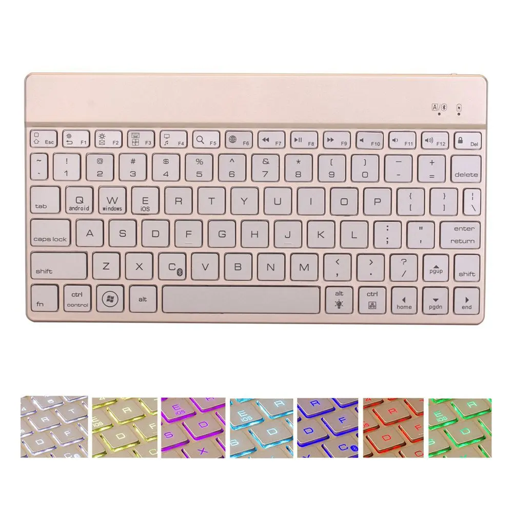 For iPad Pro 12.9 2017 Premium Portable Slim Rechargeable 7 Colors LED Backlit Backlight Aluminum Wireless Bluetooth Keyboard