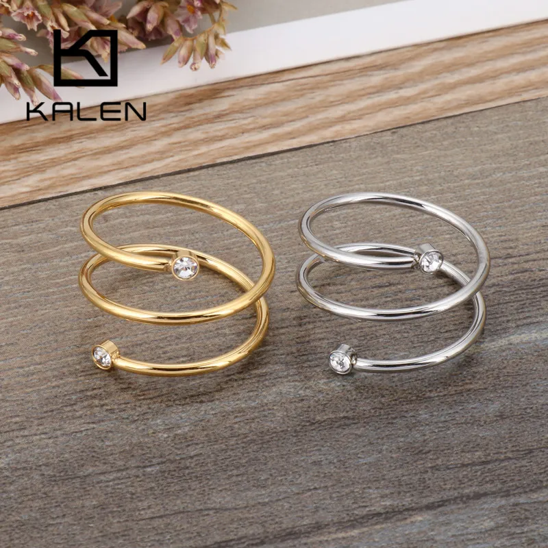 

KALEN Simple Bague Rings For Women Wave Rings Stainless Steel Rhinestone Rotate Rings Anillos Mujer Women Wedding Beads Jewelry