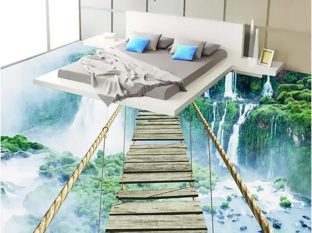 custom 3d wallpaper bedroom mural roll 3d floor self adhesive wallpaper Landscape Waterfall 3d floor tiles