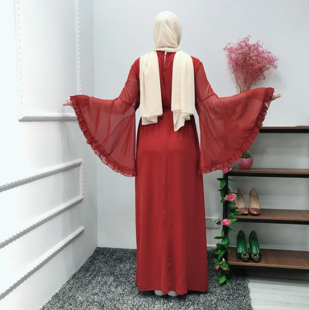 Мусульманский Абаи с расклешенными рукавами гребешок Вечернее платье макси Абаи юбка кимоно свободный халат платья мусульманская Костюмы