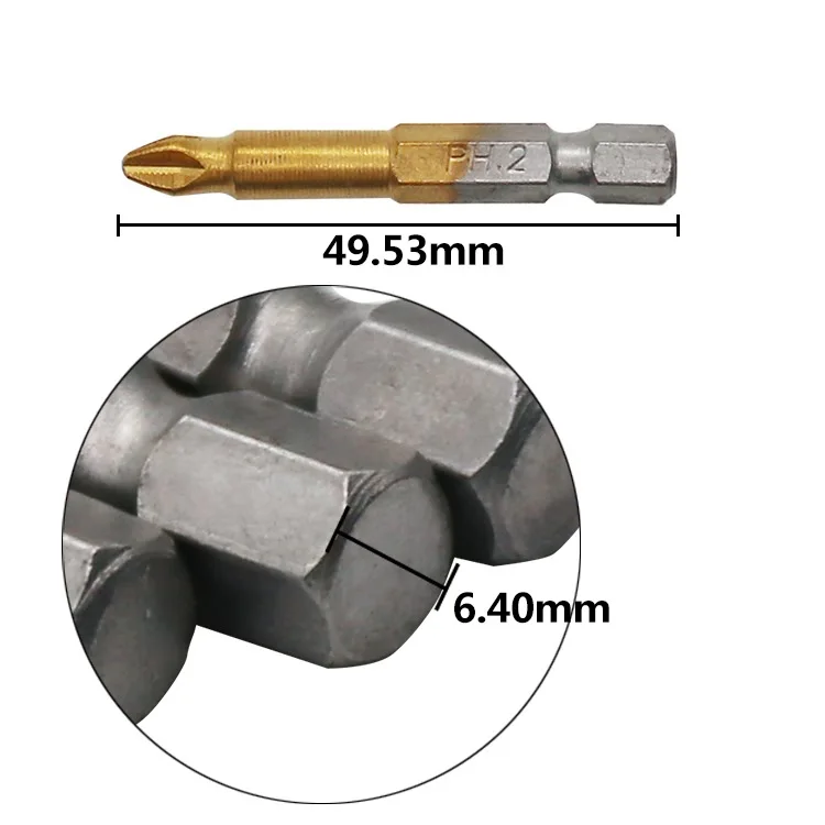 5 шт Титан покрытием 1/4 "Шестигранным хвостовиком PH2 50 мм Нескользящие электрической отвертки Биты