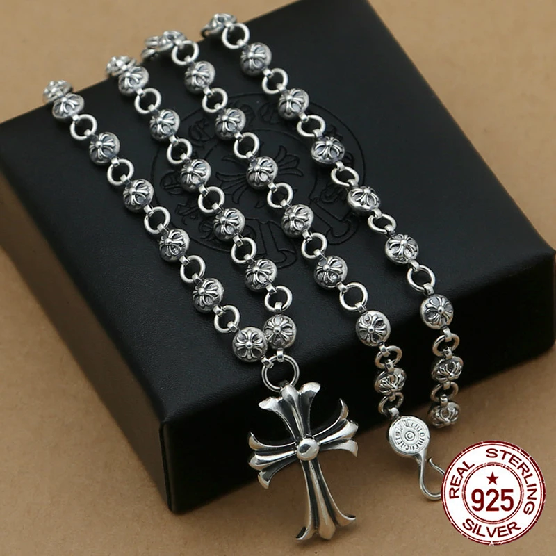 

100% S925 sterling silver men's necklace personality fashion retro jewelry domineering punk style cross shape send lover's gift
