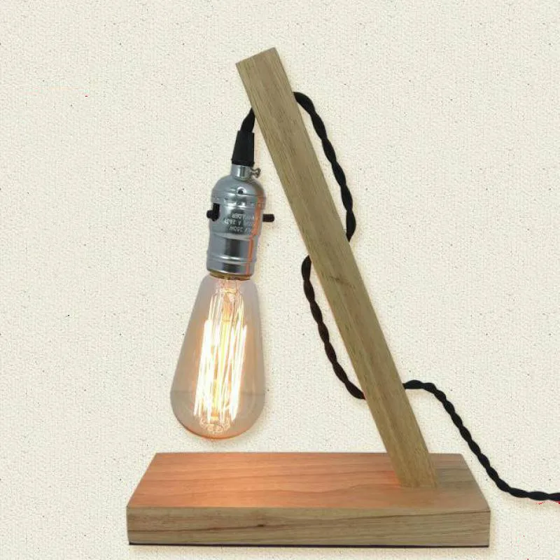 

Creative Small Table Lamp Solid Wood Retro Bedroom Bedside Lamps Modern Simple Personality Wooden 40W Desk Lamp Light