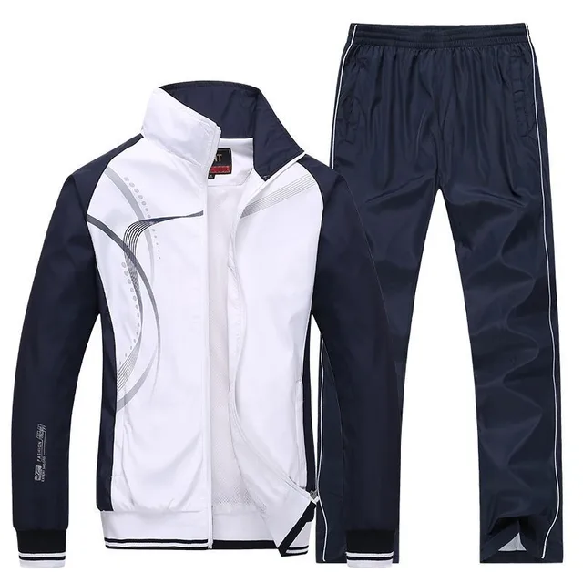 US $23.43 Men's Sportswear New Spring Autumn 2 Piece Sets Sports Suit Jacket+Pant Sweatsuit Male Print Clothi