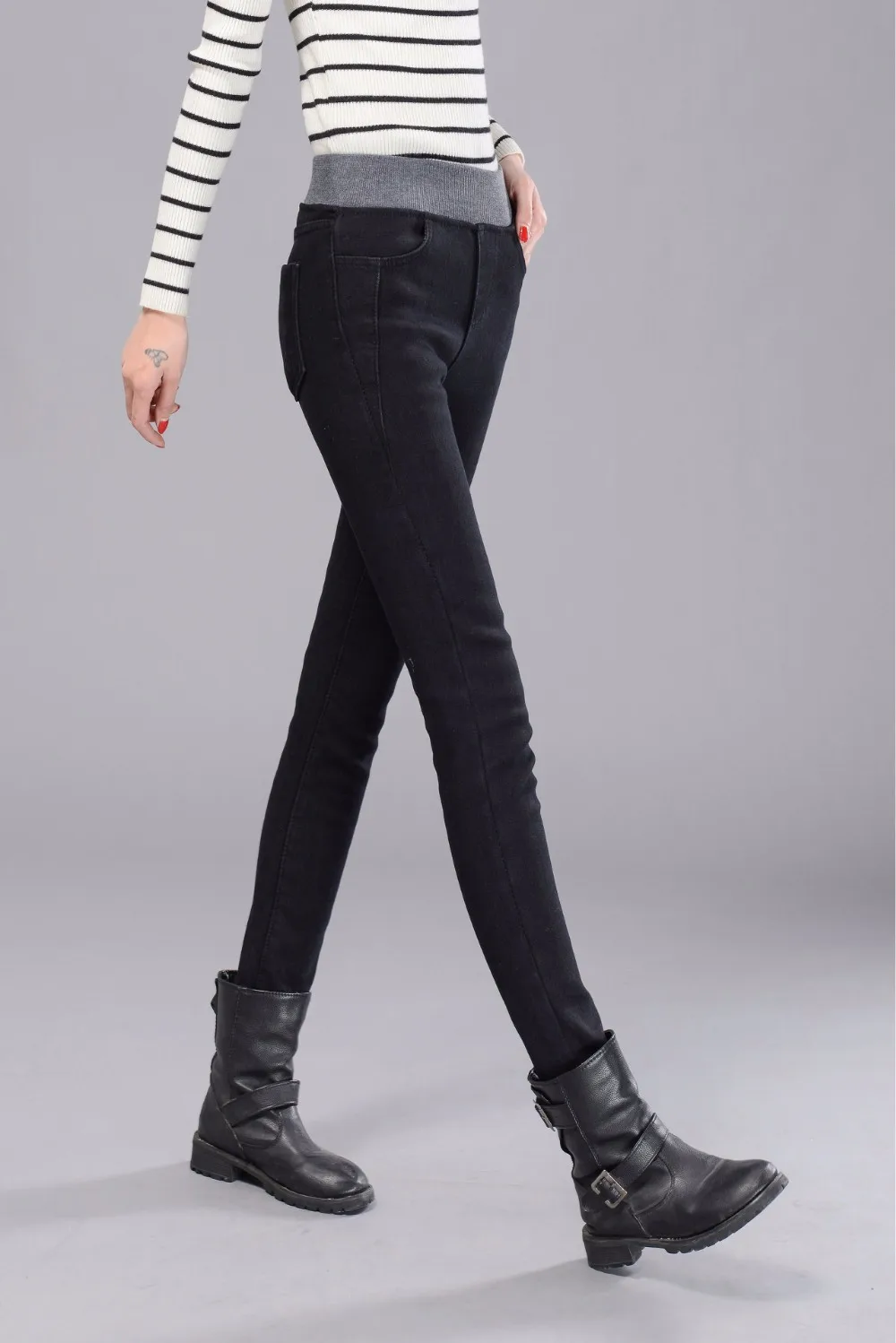 Новые джинсы для женщин плюс размер 26-40 Повседневные Брюки Высокая талия джинсы эластичная талия узкие брюки модные джинсовые брюки