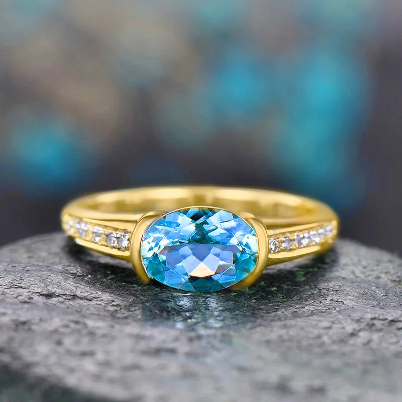 

Cute Female Ocean Blue Oval Stone Ring Luxury Fashion 18KT Yellow Gold Filled Boho Jewelry Vintage Wedding Rings For Women