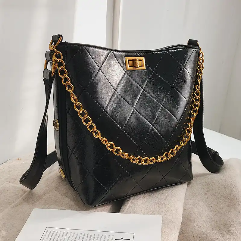 black quilted crossbody bag with chain