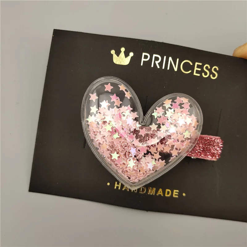Корейский зажим для волос прозрачный блестки наполнитель шпилька милые аксессуары для волос цветок Корона Звезда головной убор новые заколки для девочек - Цвет: pink heart