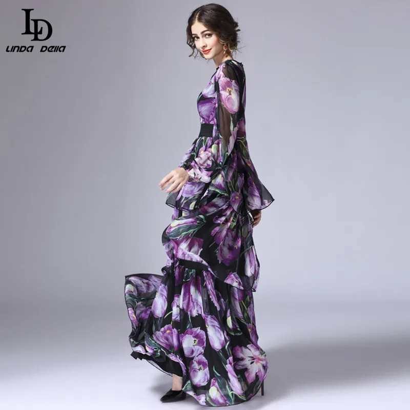 Женское длинное платье тюльпан LD LINDA DELLA подиумное винтажное многоярусное макси с