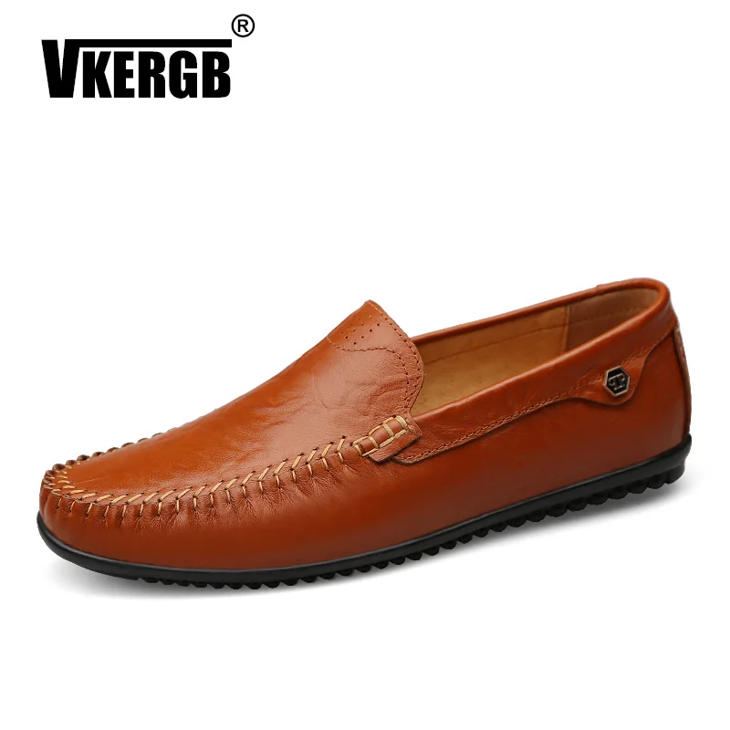 

VKERGB Handmade Leather Genuine Flats Shoes Loafers Casual Men Lightweight Walking Fashion Man Luxury Slip on Boat Shoes Big Siz