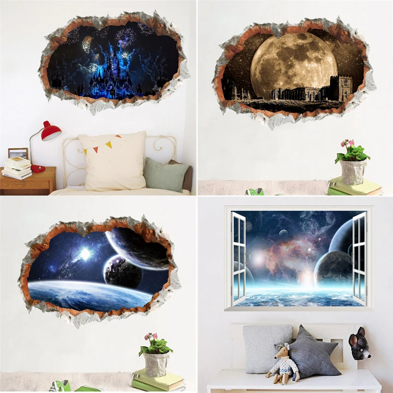 

3d Window Outspace Death Star Wars Wall Decal 3d Wall Sticker Home Decor Art Poster