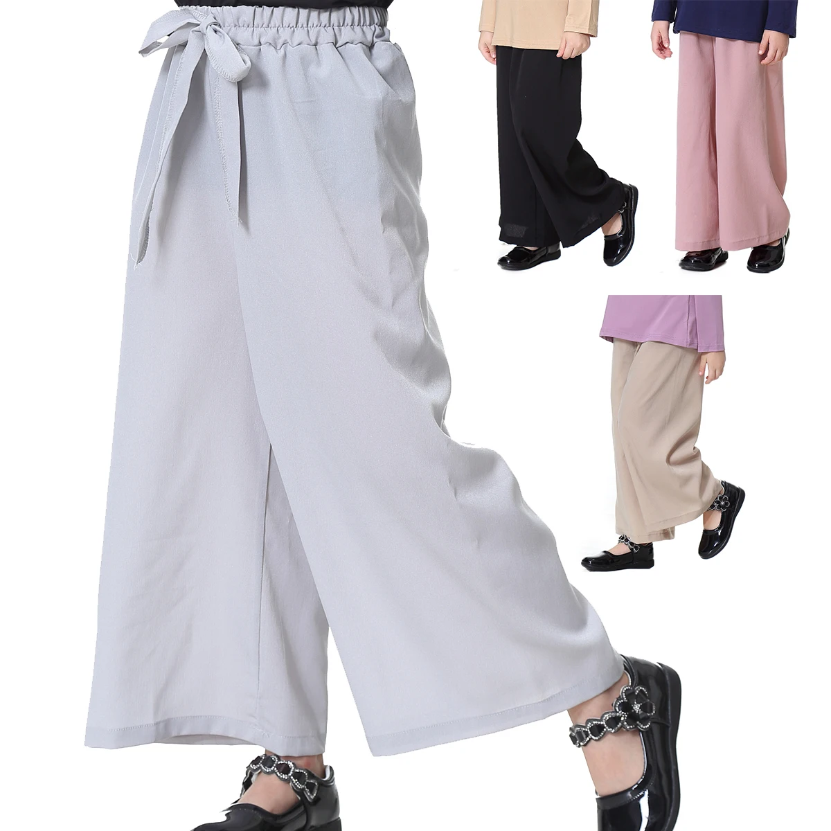 Wide Leg Trousers Childrens Pants Summer Spring Casual High Waist Solid Color Linen Blends