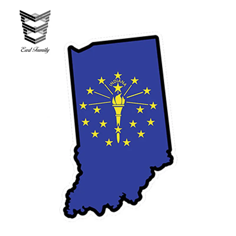

EARLFAMILY 13cm x 7.2cm Car Styling Indiana Flag Map Shape Printed Vinyl Decal Sticker In USA Car Sticker Waterproof Accessories