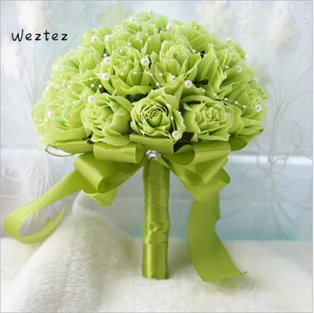 

Bridal Lace Wedding Bouquets with Ribbon Bridal Bouquet Sale Artificial Rose Flowers Pearls Bride D657