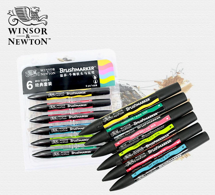 Winsor Ньютона brushmarker мягкий наконечник 6/12 Цветов маркеры с двухголовой Твин Маркеры на спиртовой основе кончик кисти тон кожи маркеры