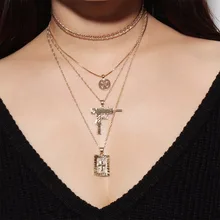 

Ingemark Multilayer Fashion UZI Gun Pendants Necklace Cross With Hip Hop Miami Cuban Chain Gold Silver Color Men Women Jewelry
