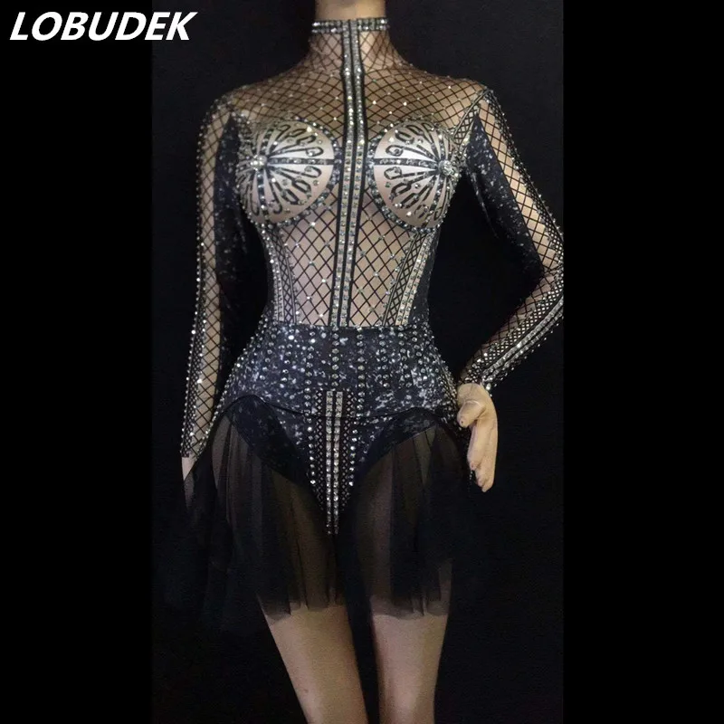 Chanteur De Bar Picture Bling Strass Sexy Tenues Color Discothèque Spectacle Maille Costumes Ds Partie Noir Courte Mini Robe Dj Cristaux D'étape OZwvHqgO