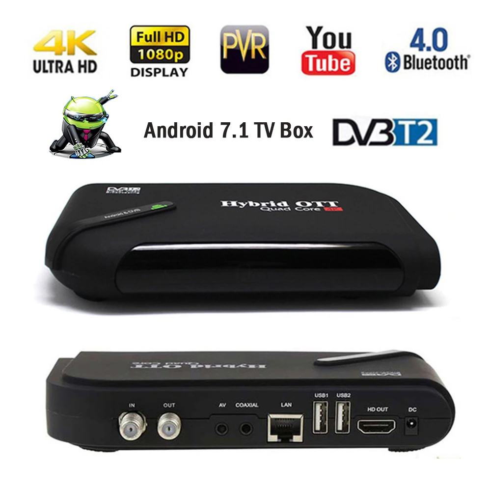 Android 7 1 tv Box DVB T2 Amlogic S905X четырехъядерный два в одном ТВ ресивере встроенные