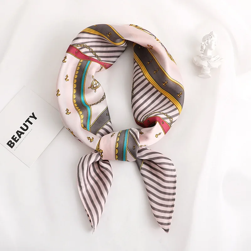 New Square Scarf Women Fashion Striped Silk Scarves and Wrap Ladies Spring Summer Print Office Hair Neck foulard