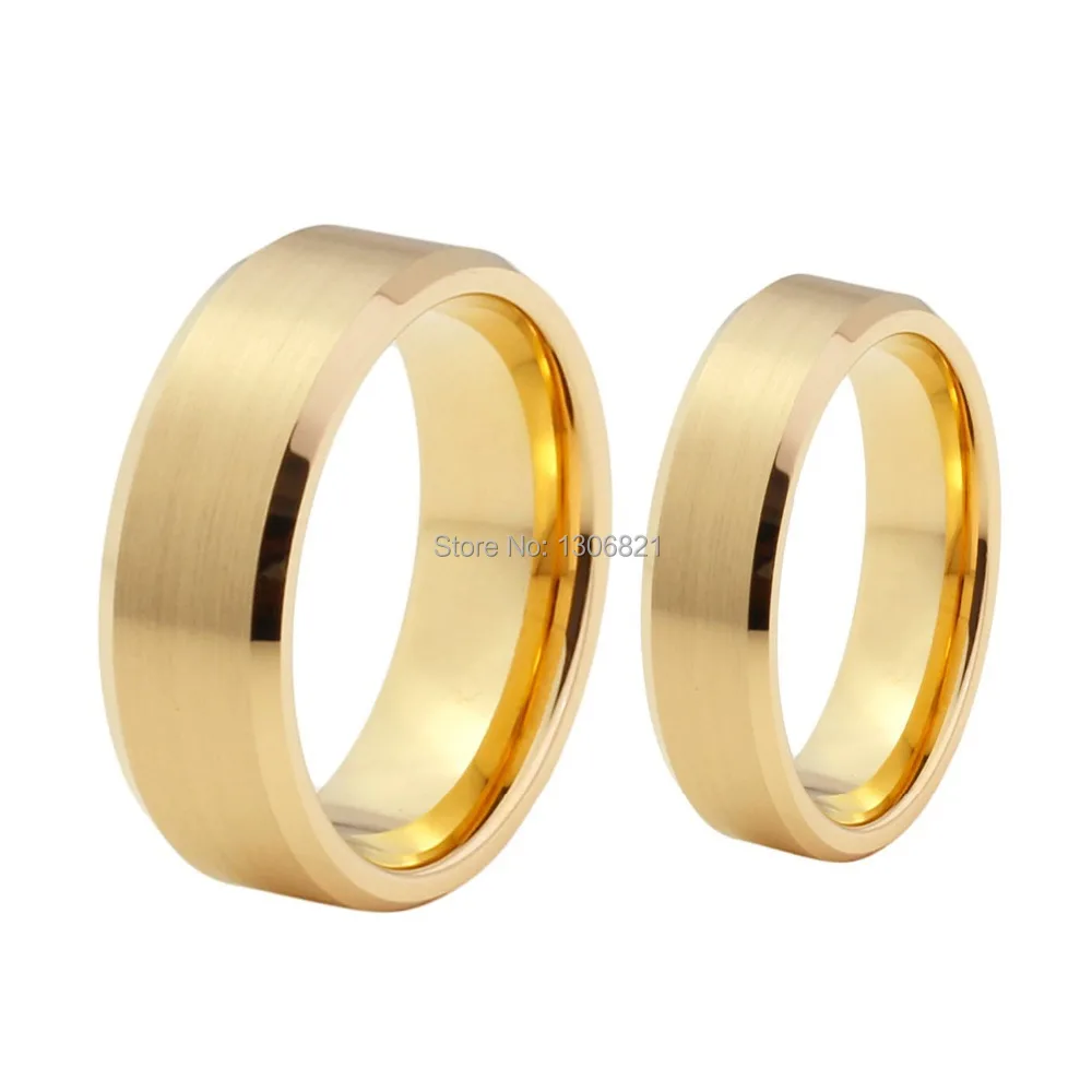 

8mm&6mm beveled and brushed tungsten wedding ring couple ring with gold-color