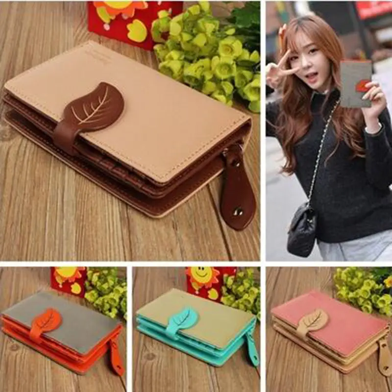 

Women Retro Leather Leaf Purse Card Holder Multi-Color Clutch Wallet Medium Bag