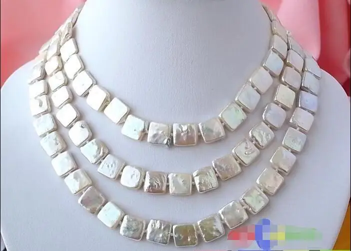 

FREE SHIPPING HOT sell new Style >>>> LONG 50" 12MM WHITE SQUARE FRESHWATER CULTURED PEARL NECKLACE