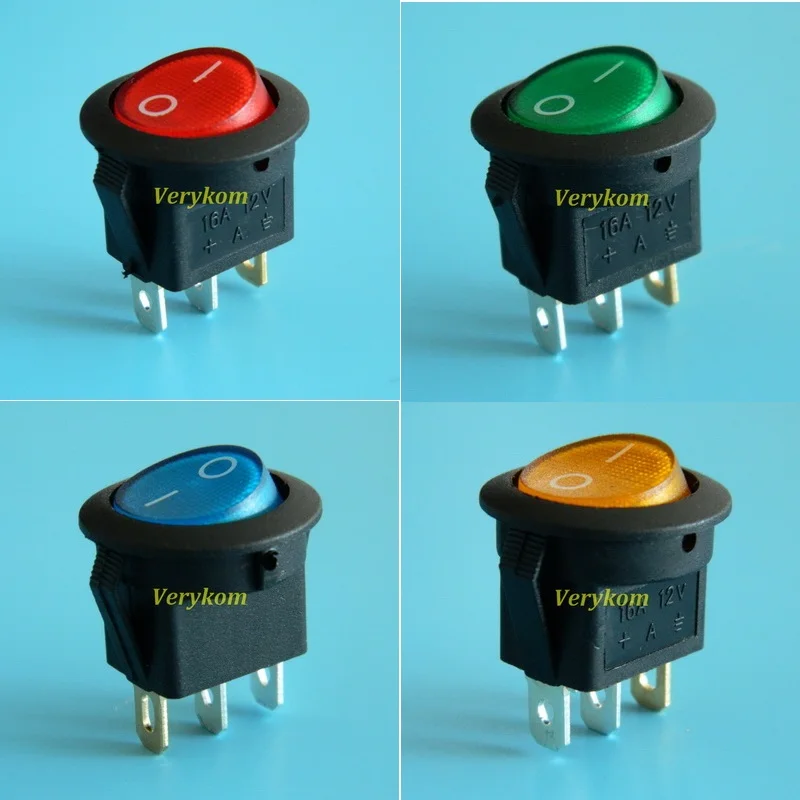 

Wholesale 5000pcs a lot 16A 12V LED Light Car Boat Round Rocker ON/OFF SPST Switch 3 Pins Blue Yellow Red Green In Stock