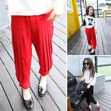 Весна лидер продаж новые модные штаны-шаровары для девочек детские хлопковые шаровары плиссированный стиль штаны для девочек брюки в стиле «Багги» для от 2 до 7 лет