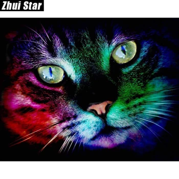 

New Full Square Diamond 5D DIY Diamond Painting "Color Cat" Embroidery Cross Stitch Rhinestone Mosaic Painting Decor Gift