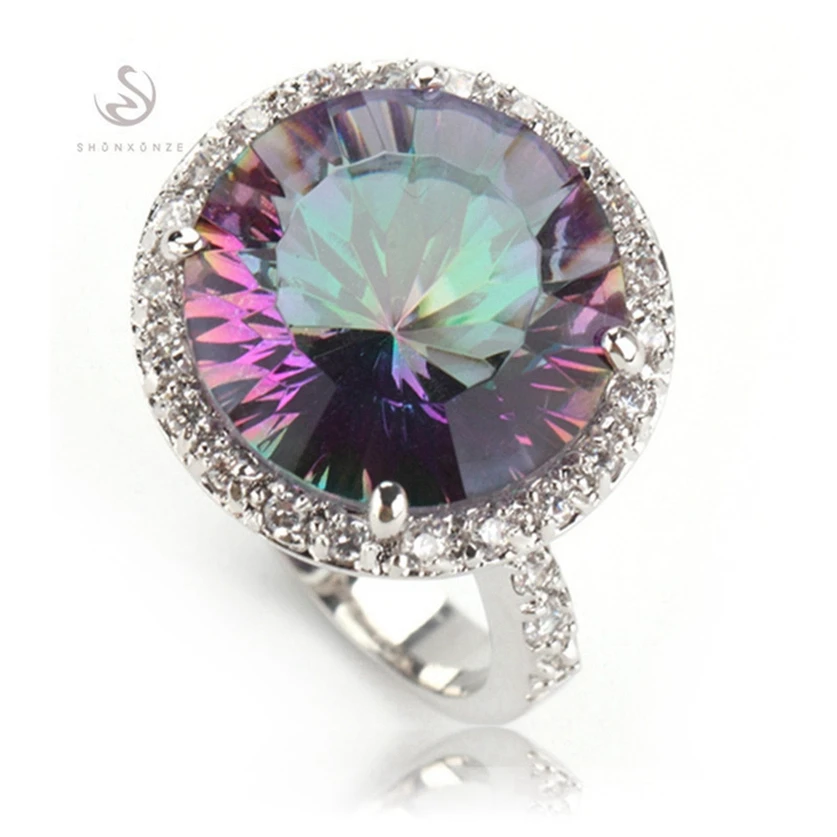 SHUNXUNZE Свадебные Модные кольца для женщин фиолетовые синие радужные розовые фианиты с родиевым покрытием R147 R482 R485 R735 R750
