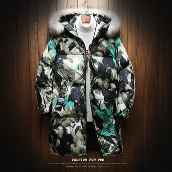 

Mens Winter Thickening Parkas Jackets Mens Fashion Casual Loose Large Size Print Camouflage Warm Long section Jacket Coats 5XL
