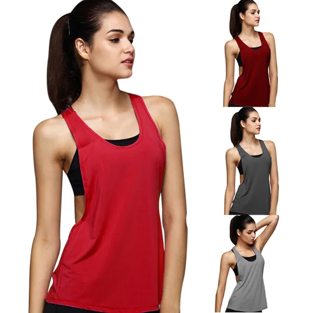 Summer Sexy Lady Women Tank Tops Dry Quick Yoga Shirts Loose Gym Fitness Sport Sleeveless Vest Singlet for Running Training